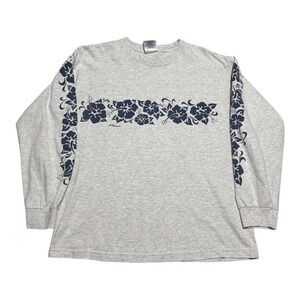 Vintage 90s AAA Maui Hawaii Floral Gray Long Sleeve Shirt Men's Large FLAW
